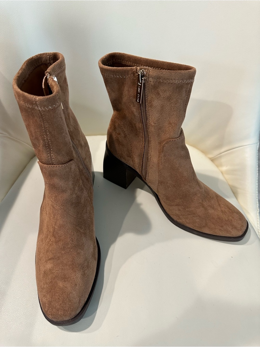 Anne Klein Tan Suede iFlex Block Heel Ankle Boots 7.5